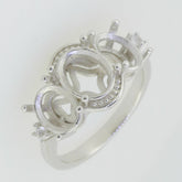 14K White Gold Semi Mount Ring Setting Oval OV 9x7mm OV 7x5mm 3 Stones Syzjewelry